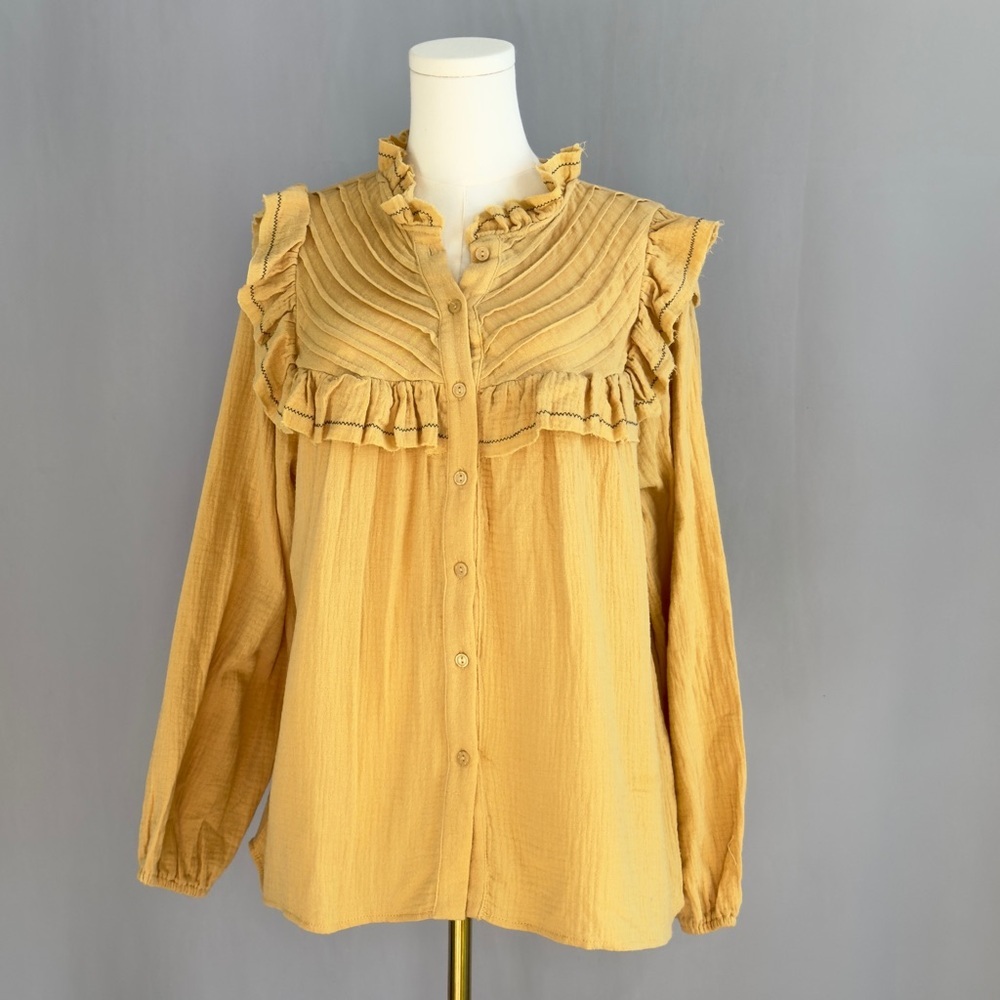 Vintage Ruffled Mustard Blouse